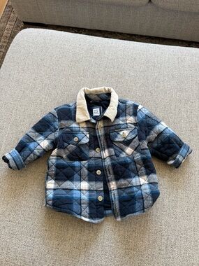 Gap Baby/Toddler Quilted Plaid Jacket with Corduroy Collar - Blue